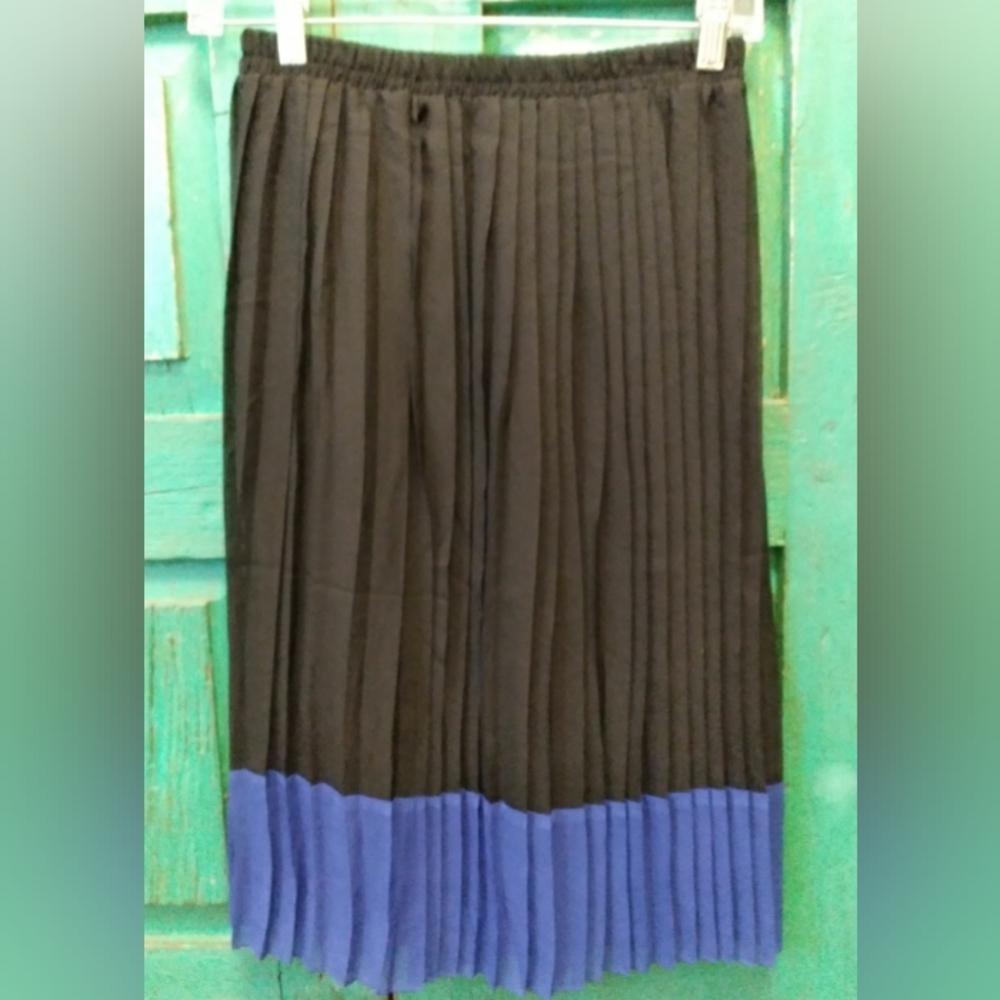 Women's Jon & Anna Pleated Knee Length Black & Royal Blue Skirt, Elastic Waist S